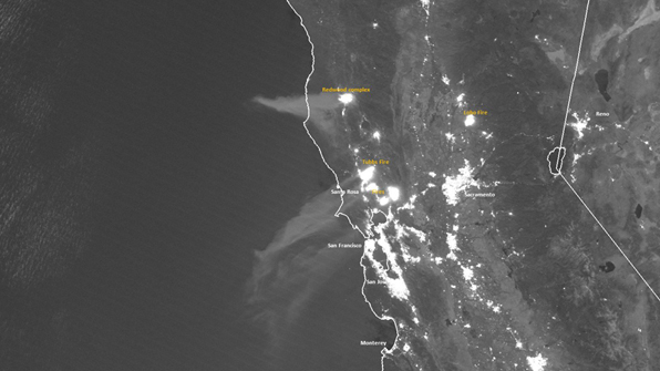 미국해양대기국 위성이 찍은 캘리포니아 실물 사진
