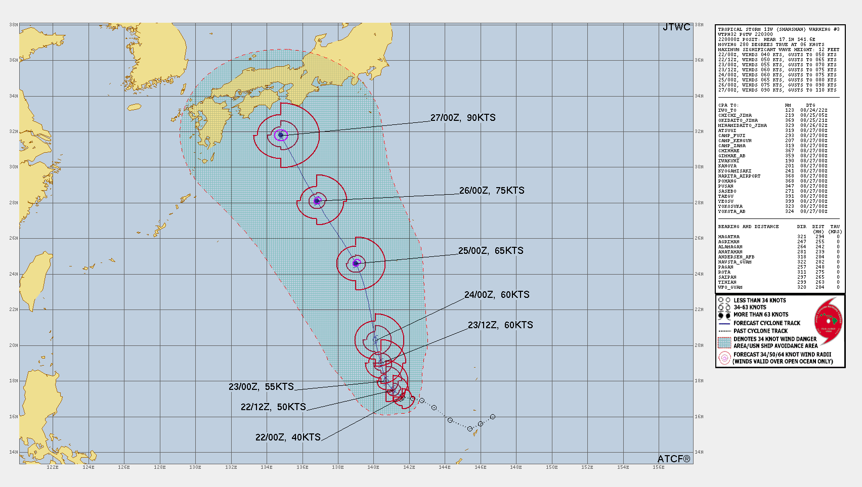 10호 태풍 ‘산산’ 예상 진로. 자료 : 미 합동태풍경보센터(JTWC)