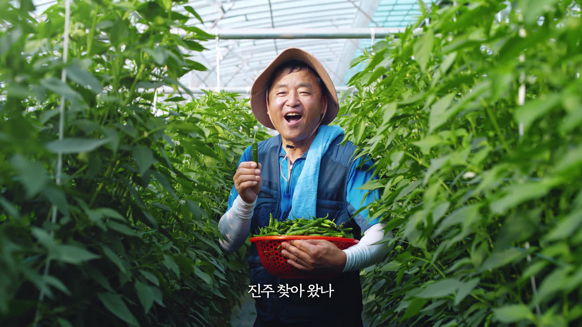 지난해 출시된 맥도날드 '진주 고추크림치즈버거' 광고의 한 장면. 진주에서 고추를 키우는 농민들이 직접 모델로 등장한다.