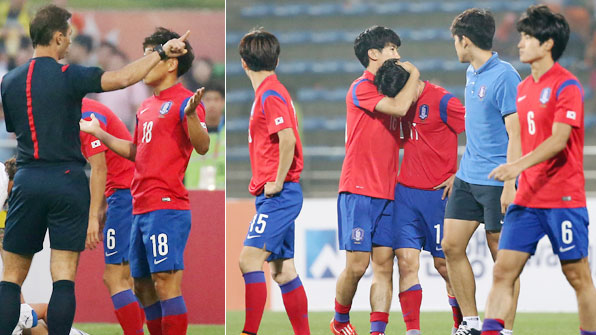 ‘5분만 퇴장 불운’ 남자 축구, 눈물의 은메달