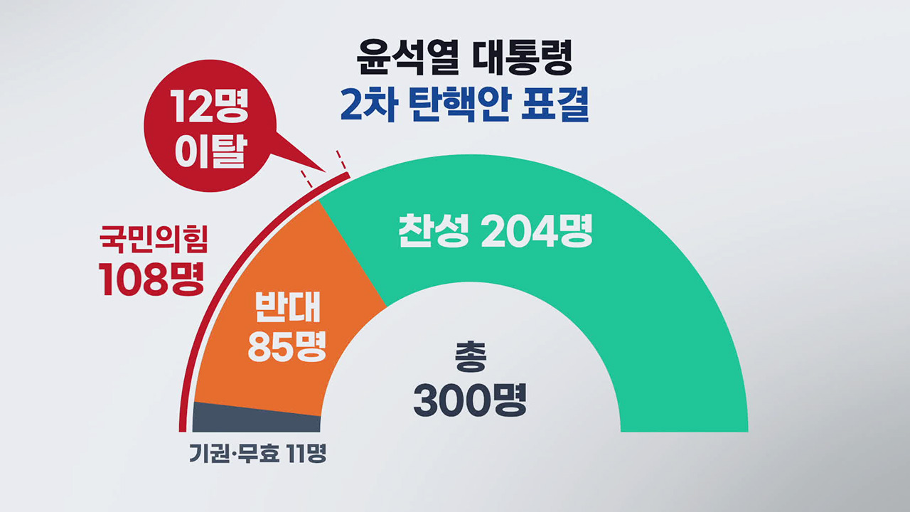 탄핵 찬성 204표…반대 당론에도 최소 12표 찬성