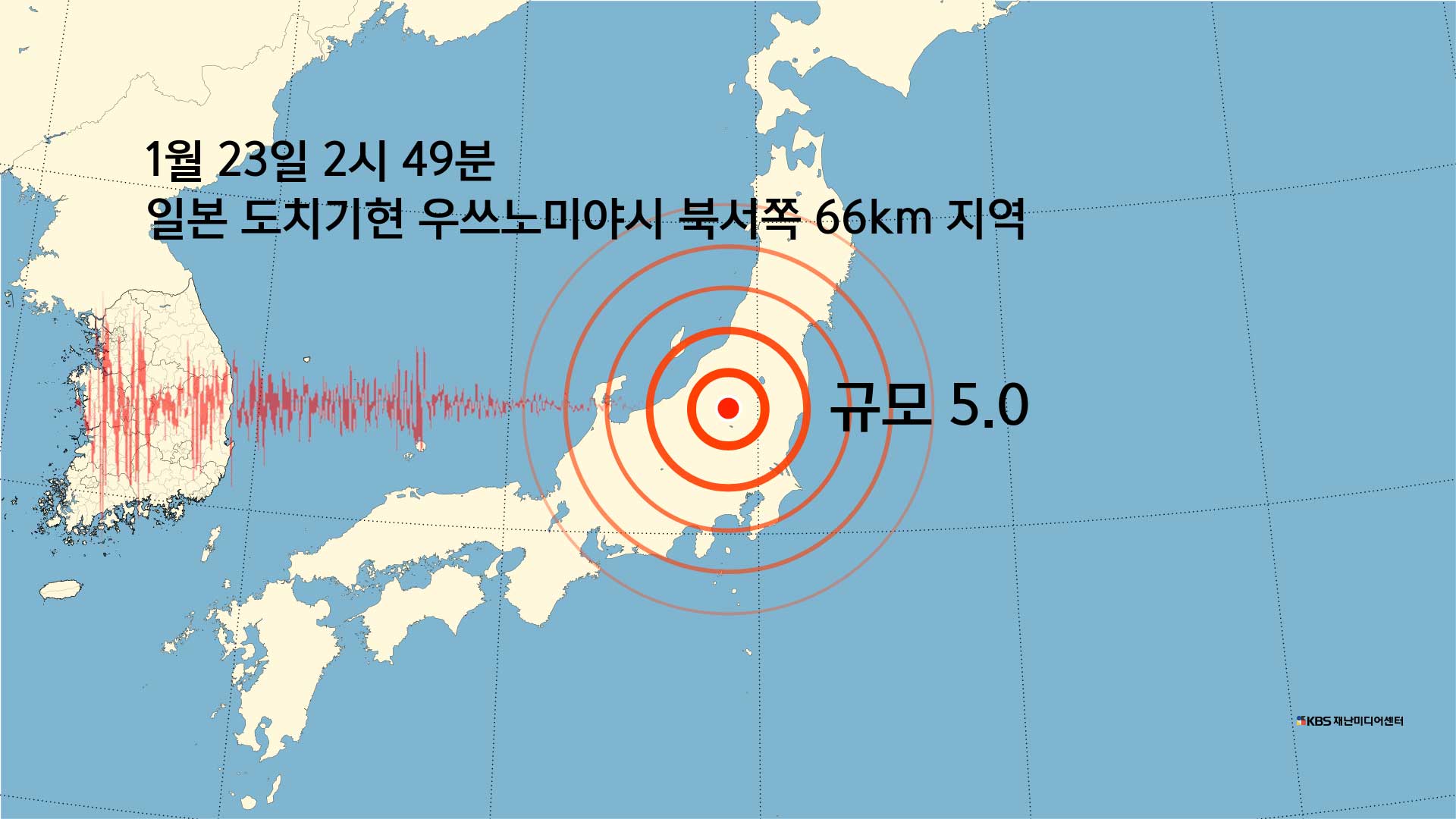 일본 도치기현 우쓰노미야시 북서쪽 66km 지역 규모 5.0 지진