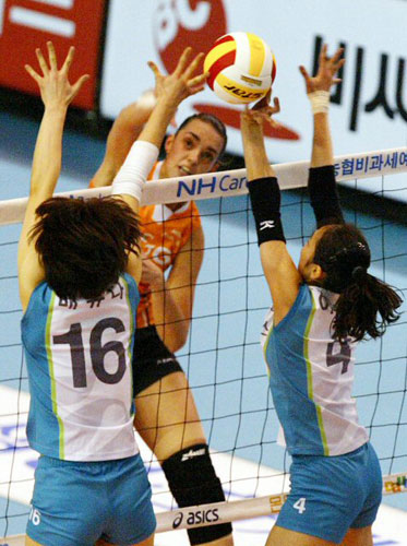 24일 대전 충무체육관에서 열린 2007-2008 프로배구 KT&G와 GS칼텍스의 경기에서 KT&G용병 페르난다가 스파이크를 시도하고 있다. 