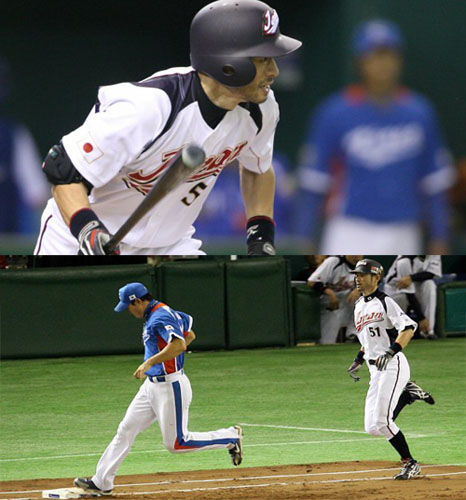   9일 오후 도쿄 도쿄돔에서 열린 월드베이스볼클래식(WBC) 아시아라운드 1-2위 결정전 한국과 일본의 경기 6회말, 선두타자로 나온 이치로가 땅볼로 물러나고 있다. <br> 3회말 2사 주자1루 상황에서 타석에 들어선 이치로를 봉중근이 아웃시키고 있다. 