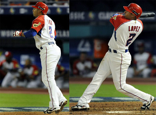 14일(현지시간) 미국 마이애미 돌핀스타디움에서 열린 월드베이스볼클래식(WBC) 2라운드 2조 미국-푸에르토리코 경기에서  푸에르토리코 펠리페 로페즈가 2점 홈런을 치고 있다. 