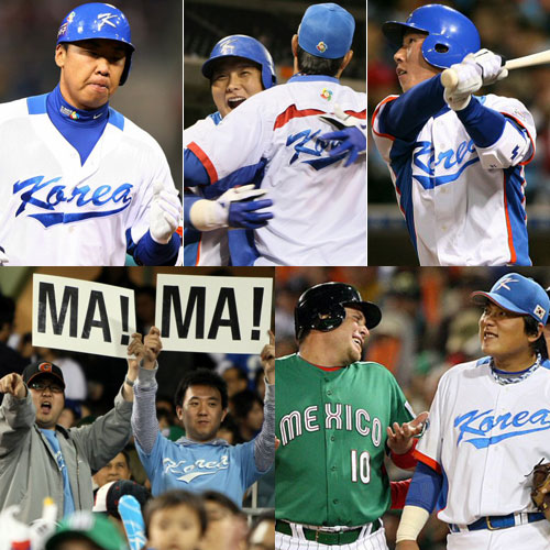 16일 오후(한국시간) 미국 샌디에이고 펫코파크에서 열린 '2009 월드베이스볼클래식' 2라운드 한국과 멕시코의 경기에서 나란히 솔로홈런을 기록한 이범호(2회말), 김태균(4회말), 고영민(5회말). 