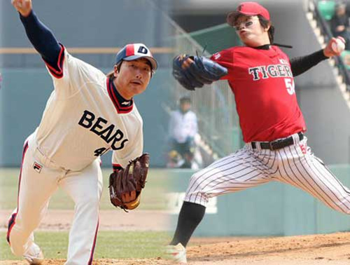 5일 오후 잠실야구장에서 열린 프로야구 두산 대 KIA 경기에서 두산 선발 정재훈이 강속구를 뿌리고 있다.(왼쪽)
5일 오후 잠실야구장에서 열린 프로야구 두산 대 KIA 경기에서 KIA 선발 양현종이 강속구를 뿌리고 있다.(오른쪽)
 