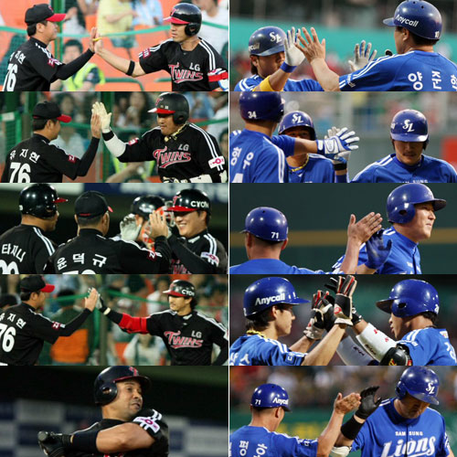 28일 부산 사직야구장에서 열린 2009 프로야구 롯데 자이언츠-LG 트윈스 경기에서 LG 정성훈(1회초 1점), 조인성(4회초 2점), 이진영(5회초 2점), 박용택(6회초 2점), 페타지니(6회초 3점)가 홈런을 치고 있다.(사진 왼쪽 위부터 아래로)<BR><BR>청주야구장에서 열린 2009 프로야구 한화 이글스-삼성 라이온즈 경기에서 삼성 박석민(2회초 2점), 신명철(3회초 2점), 최형우(3회초 1점), 강봉규(4회초 4점), 양준혁(4회초 1점)이 홈런을 치고 있다.(사진 오른쪽 위부터 아래로) 