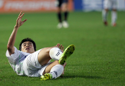 2일 경기 성남종합운동장에서 벌어진 2009프로축구 K-리그 성남일화-전북현대전에서 전북 이동국이 성남 샤샤에게 밀려 넘어지고 있다. 
 