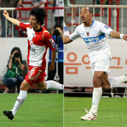 2일 부산 아시아드주경기장에서 열린 피스컵코리아 결승1차전 포항 스틸러스 대 부산 아이파크 경기. 부산 박희도(맨왼쪽)가 선제골을 터뜨리고 환호하고 있다. 

<br>2일 부산 아시아드주경기장에서 열린 피스컵코리아 결승1차전 포항 스틸러스 대 부산 아이파크 경기. 포항 데닐손이 동점골을 터뜨리고 환호하고 있다. 