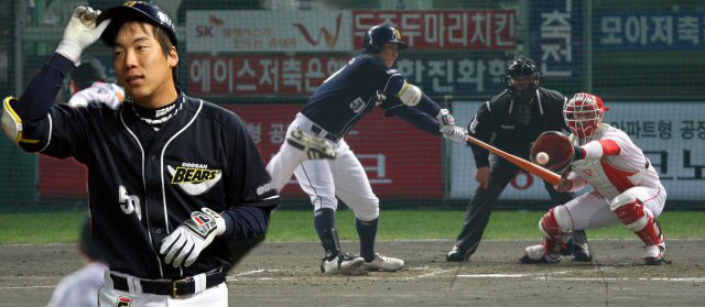 14일 오후 인천 문학야구장에서 열린 프로야구 플레이오프 5차전 두산베어스 대 SK와이번스의 경기 1초 2사 주자 1루 두산 김현수가 삼진아웃되고 있다. 